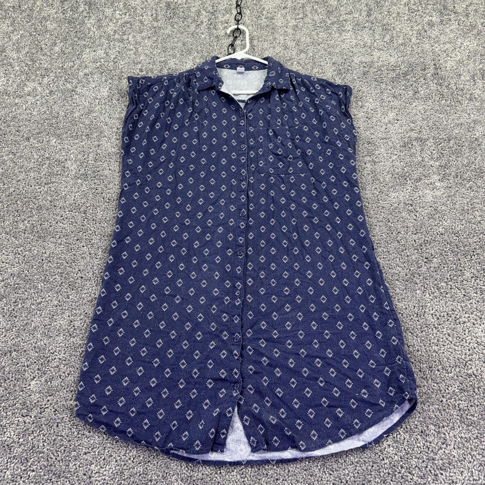 Old Navy Shirt Dress Womens Medium Geometric Sleeveless Button Pockets Linen